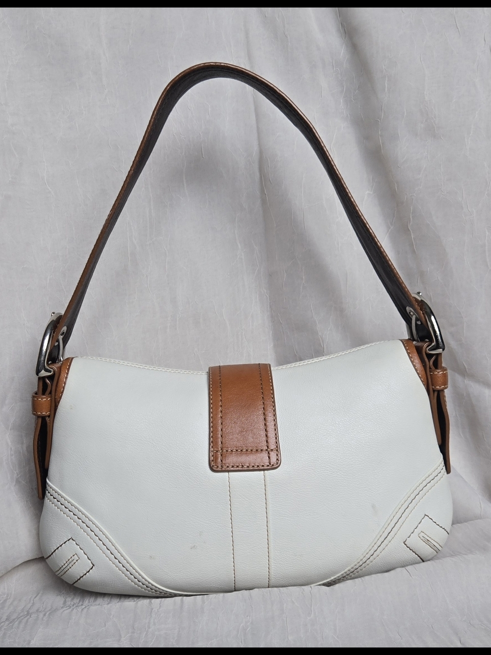 Vintage Coach Small Soho Cream & Cognac Leather Shoulder Bag - Picture 2 of 13